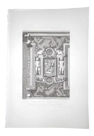 Large Antique Architectural Engraving-Palais de Fontainebleau-Architectural Details