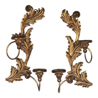 Vintage Giltwood 2 Arm Candle Wall Sconces- a Pair For Sale