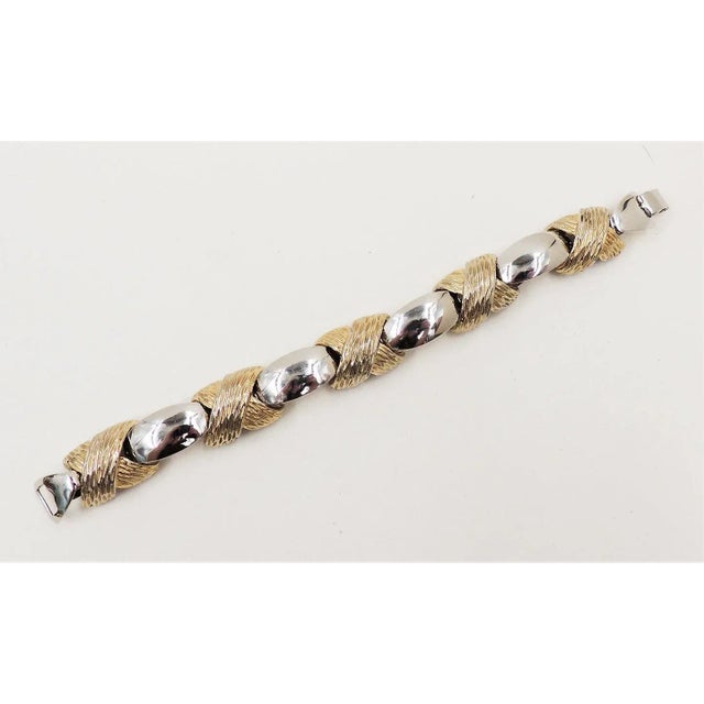 Metal Vintage 1970s Napier Rhodium Plated & Goldtone X Connector Bracelet For Sale - Image 7 of 7