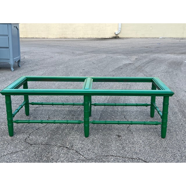Wood Mid Century Faux Bamboo Green Lacquered Coffee Table For Sale - Image 7 of 9