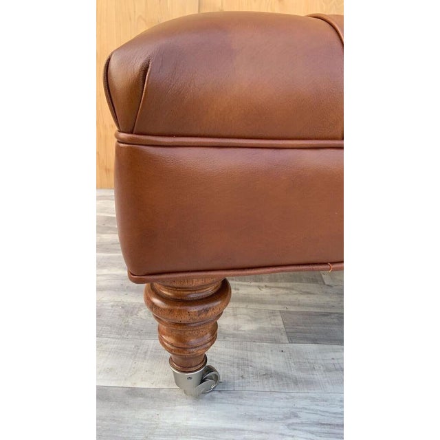 Vintage Ethan Allen English Chesterfield Style Leather Tufted Ottoman Chairish
