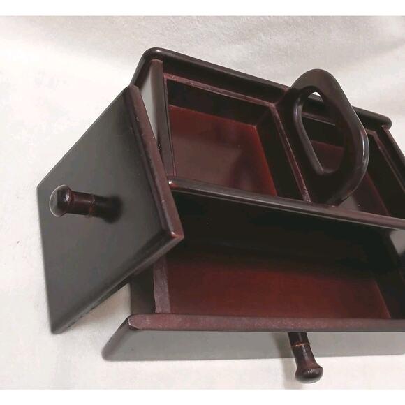 The Bombay Company Wood Sewing Box Jewelry Organizer Desk Drawer Top Handle Vintage For Sale - Image 11 of 16