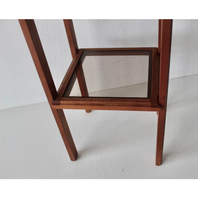 Danish Style Modern Teak Plant Stand Two Tier Smoked Glass For Sale - Image 11 of 14