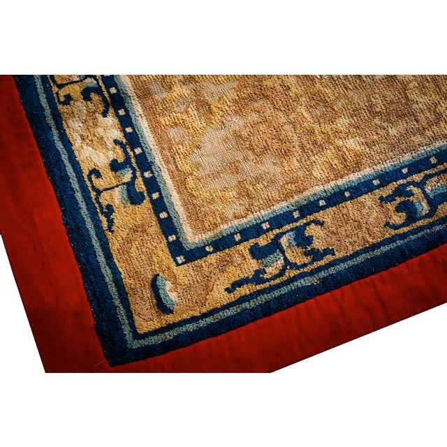 Beige 1880s Traditional Small Antique Beige Geometric Knotted Chinese Ningxia Rug For Sale - Image 8 of 9