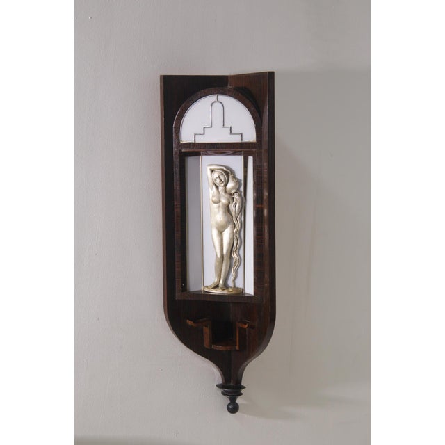 Italian Art Deco Wall Lamp with Silver-Plated Wood Sculpture, 1930 For Sale - Image 12 of 12