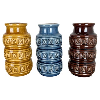 German Pottery Fat Lava Vases Multi-Color from Scheurich, 1970s, Set of 3 For Sale