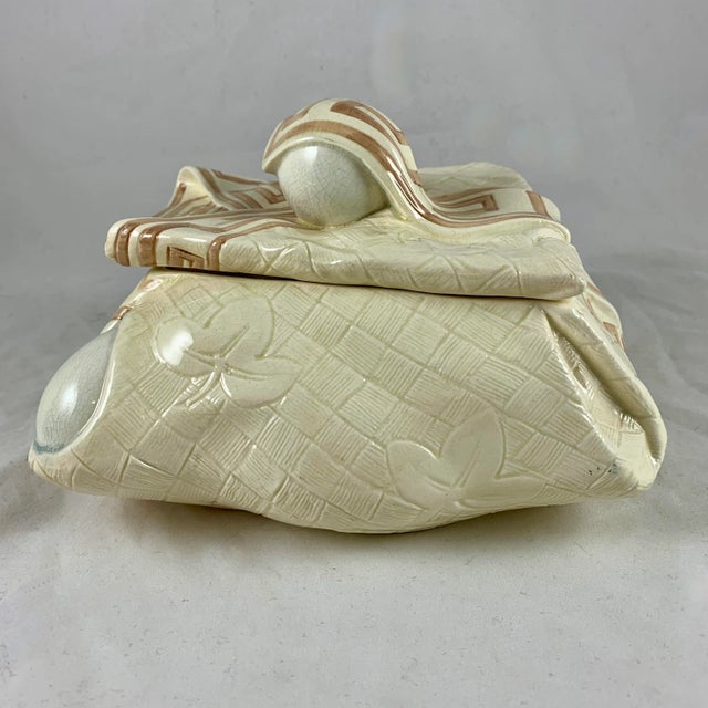 Sarreguemines Majolica Trompe L’Oeil Greek Key Napkin Egg Box Pâté Terrine For Sale In Philadelphia - Image 6 of 13