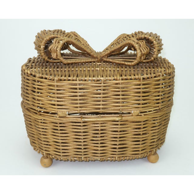 Gold Gold Wicker Bow Basket Box For Sale - Image 8 of 14