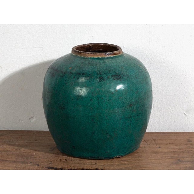 Antique Round Ceramic Vase For Sale - Image 5 of 6