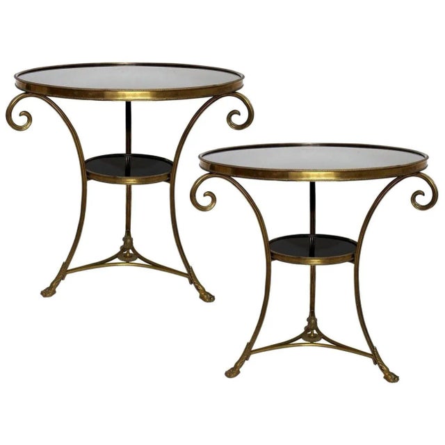 Metal Louis XVI Style Two-Tier Bronze Dore' and Marble Guéridons - A Pair For Sale - Image 7 of 7