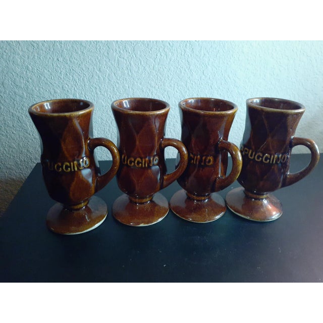 These are Brown Glazed Porcelain Cappuccino 5" Mugs Set of 4 Procured at an estate sale