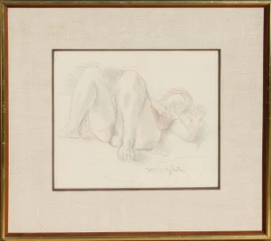 Moses Soyer Reclining Nude, Original Drawing by Moses Soyer circa 1960