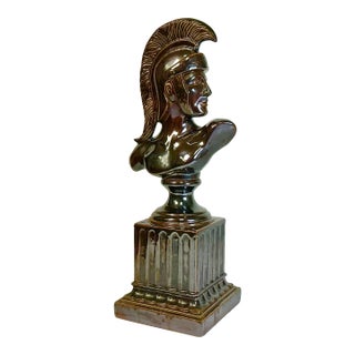 1970s Vintage Folk Art Neoclassical Roman Centurion Warrior Ceramic Sculpture Bust, Artist Signed For Sale