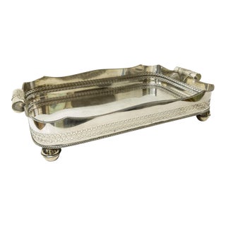 19th Century English Regency Style Silverplate Drink Serving Tray Plateau With Gallery For Sale