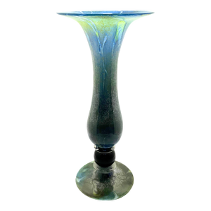 Green, Yellow, & Blue Hand-Blown Marbled Glass Vase - Signed by Artist (1999)