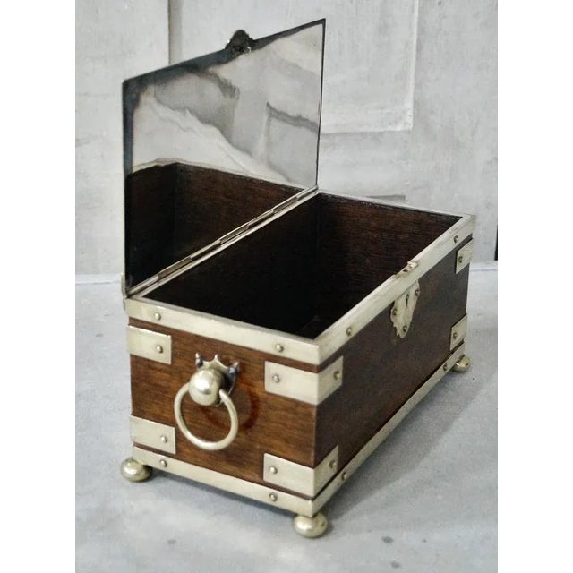 Wood Victorian Silver-Plated Oak Tea Caddy, 1890s For Sale - Image 7 of 10