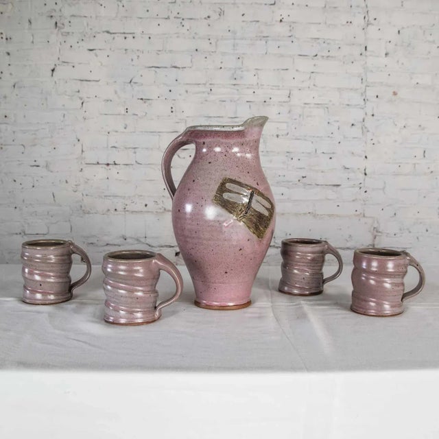 Modern Hot Chocolate/Drink Set Purple Studio Pottery Ceramic Signed Powell, Pitcher & 4 Cups For Sale - Image 13 of 13