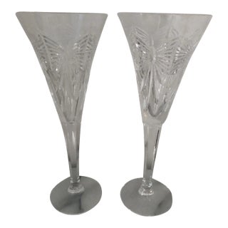 1990s Waterford Crystal Happiness Champagne Flutes- a Pair For Sale