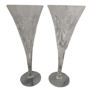 1990s Waterford Crystal Happiness Champagne Flutes- a Pair