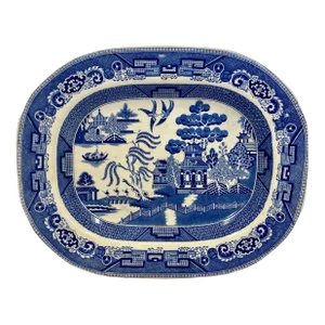 Antique Blue Willow Serving Platter Made in Staffordshire, England - Circa 19th Century