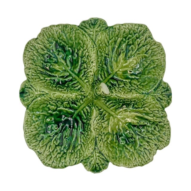 Vintage Green Ceramic Cabbage Lettuce Leaf Serving Platter Bowl Portugal For Sale - Image 12 of 12