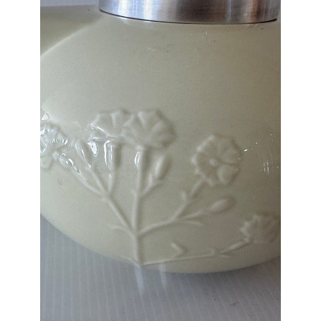 Art Deco Vintage Villeroy & Boch "The Tisane" Pattern Teapot Embossed Floral Design Cream Color Metal Lid 500 ML For Sale - Image 3 of 17