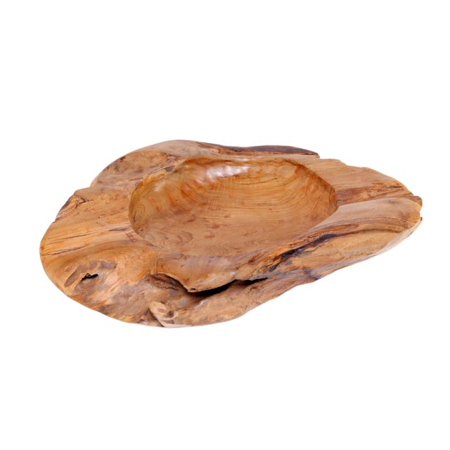 Brown Large 22" to 25" D Hand Carved Organic Teak Bowl 6 For Sale - Image 8 of 11