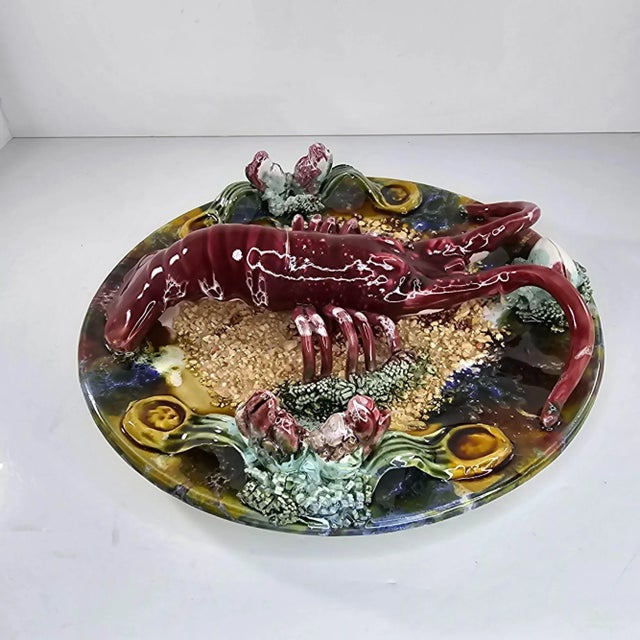 Vintage Jay Willfred Andrea by Sadek Lobster Plate Palissy Majolica, Portugal For Sale - Image 10 of 10