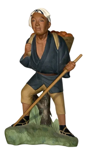 Vintage Japanese Porcelain Man Carrying Baskets of Orange.