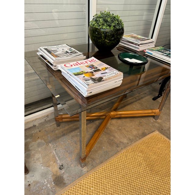 Midcentury Bamboo & Stainless Steel Dining Table For Sale In Miami - Image 6 of 6