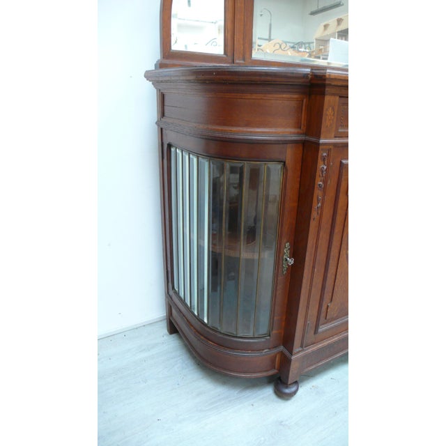Glass Sideboard Chiffonier with Mirror Top and Rounded Faceted Leaded Glass Doors, Germany, 1890s For Sale - Image 7 of 16