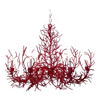 1980s Coastal Large Iron Faux Coral Oval Chandelier For Sale