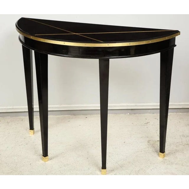 Not Yet Made - Made To Order Bespoke Ebonized Demilune Consoles With Inlaid Brass Top - a Pair For Sale - Image 5 of 11
