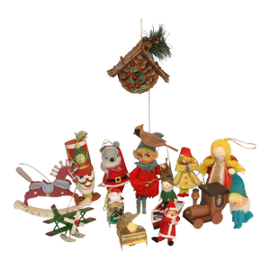 Mid Century Hanging Christmas Ornaments Set of 15