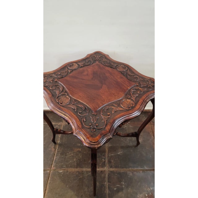 Wood Antique Victorian Hand Carved Mahogany Game Table Side Table Lamp Table Victorian English For Sale - Image 7 of 7