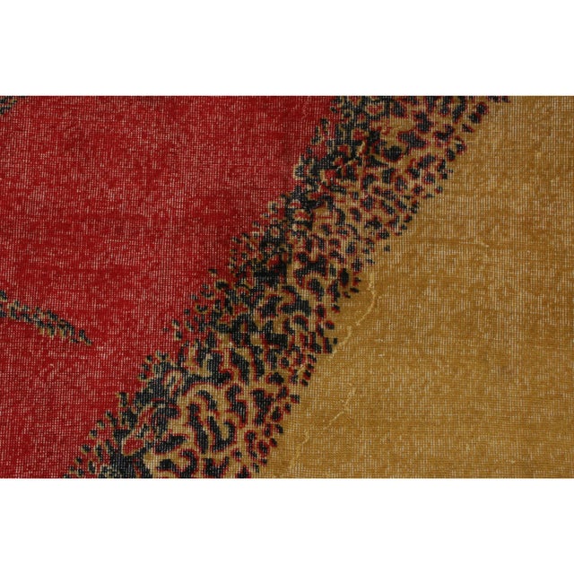 1960s 1960s Vintage Art Deco Rug in Red, Gold-Yellow Distressed Geometric Pattern For Sale - Image 5 of 8