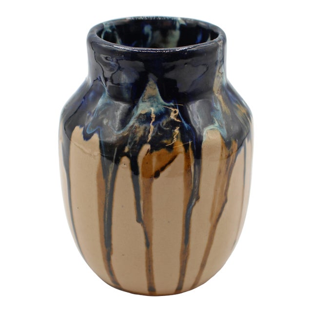 Post-1921 Marked American Small Zane Pottery Drip Glazed Vase For Sale