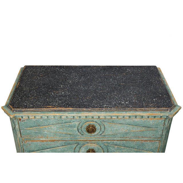 Wood Pair of Swedish Gustavian Style Blue Painted Bedside Commodes Chests For Sale - Image 7 of 18