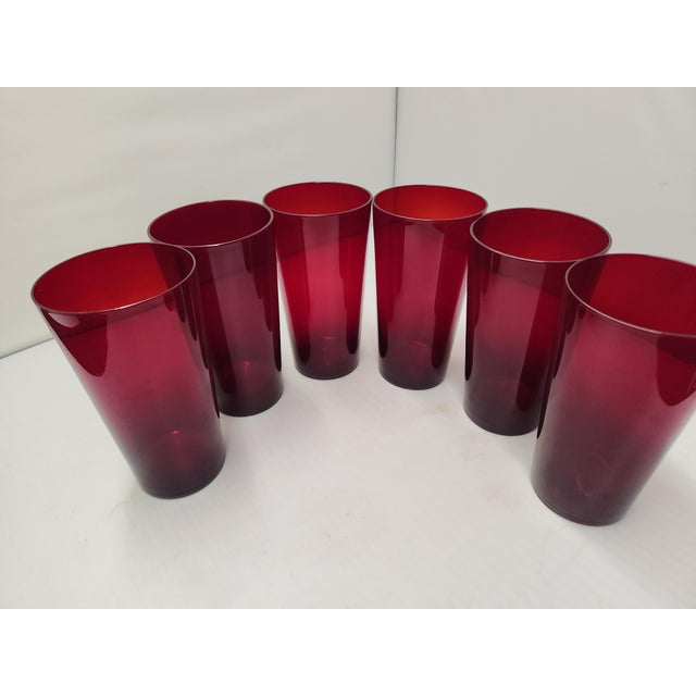 Mid-Century Modern Mid 20th Century Ruby Red Flared Glasses- Set of 6 For Sale - Image 3 of 18