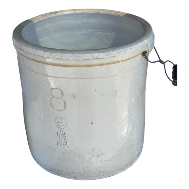Antique Buckeye Pottery Co. Macomb Stoneware Blue Ribbon 8-Gallon Crock For Sale