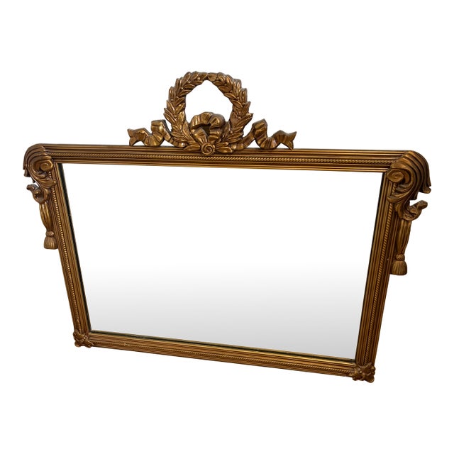 Vintage Hollywood Regency Gold Laurel Crest Wall Mirror For Sale