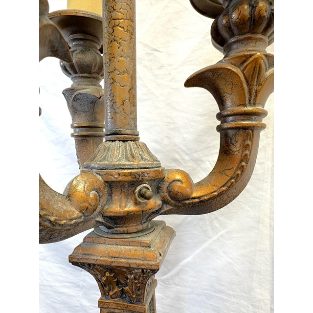 Vintage Victorian Style Heavy Painted Metal 4-Light Torchiere Floor Lamp For Sale - Image 15 of 17