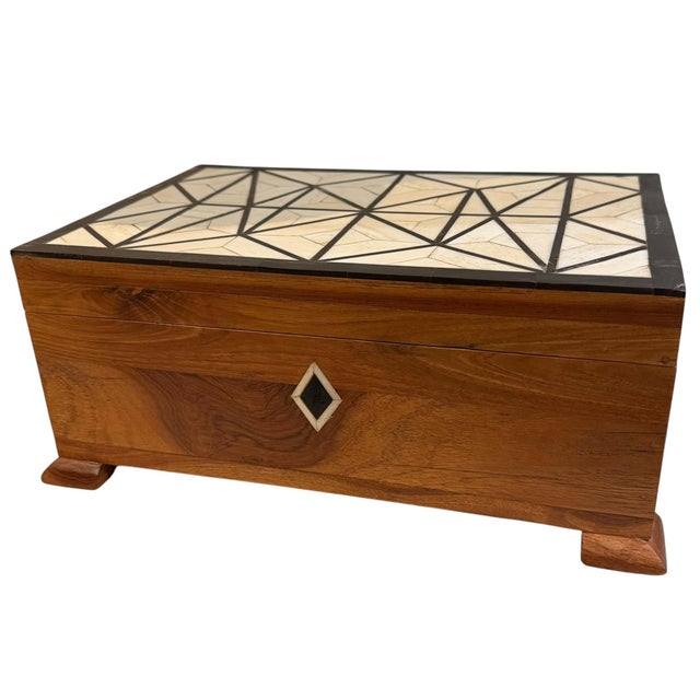 Vintage Indian Bone and Ebony Inlaid Work Box For Sale - Image 4 of 10