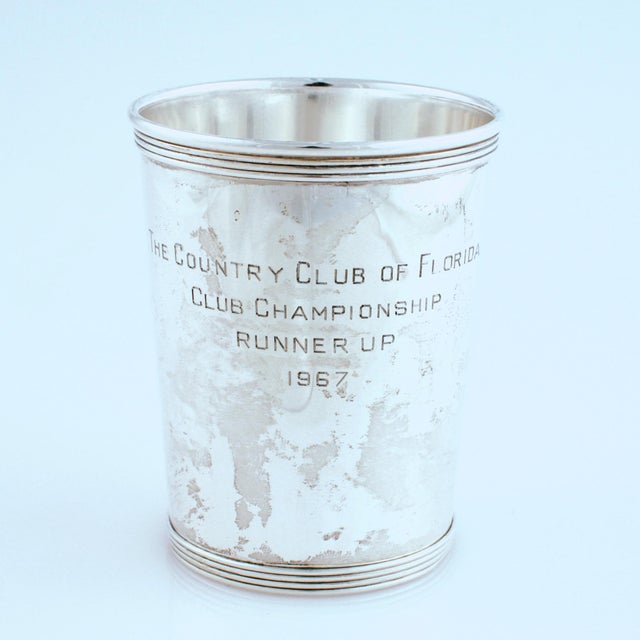The Country Club of Florida Club Championship Runner Up 1967 w/ engine turned rims Newport sterling Sz 3 5/8"H x 3"D