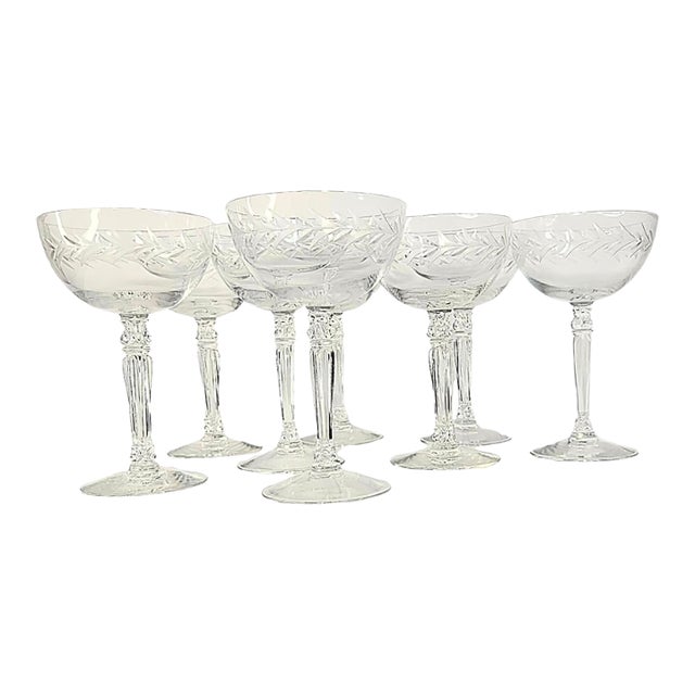 Vintage Handcut Laurel Champagne Coupes- Set of Eight For Sale