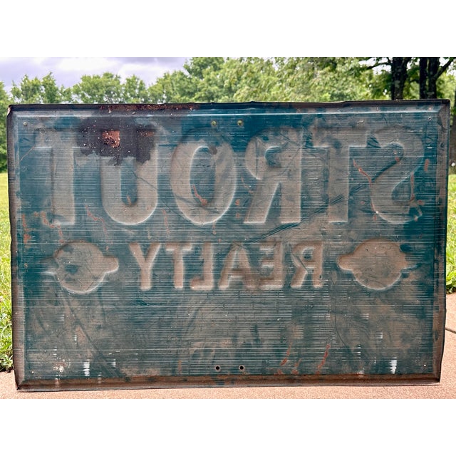 Vintage Strout Realty Advertising Tin Litho Sign For Sale - Image 11 of 14