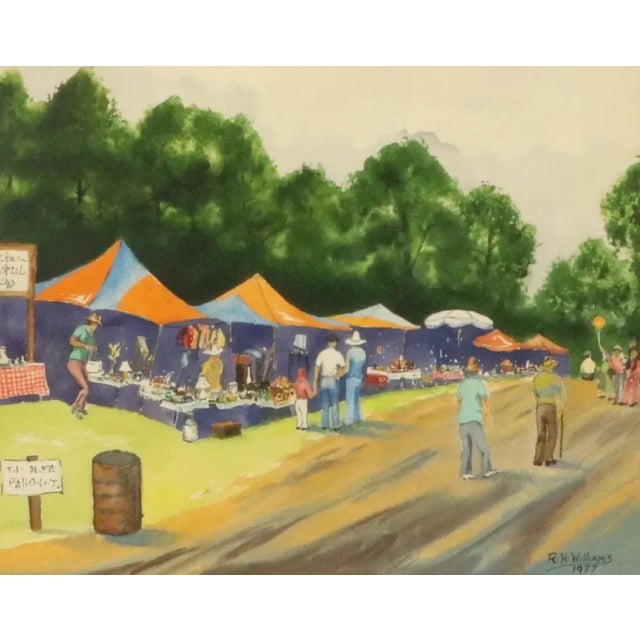 Vintage Watercolor Painting "Canton Flea Market" 1977, Framed For Sale - Image 4 of 10