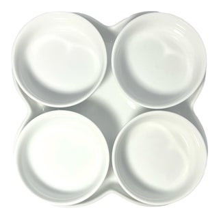Crate & Barrel 5-Piece White Porcelain Tray & Dipping Sauce Appetizer Bowls For Sale