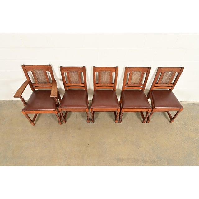 Early 20th Century Stickley Brothers Antique Mission Oak and Cane Arts & Crafts Dining Chairs, Set of Five For Sale - Image 5 of 17