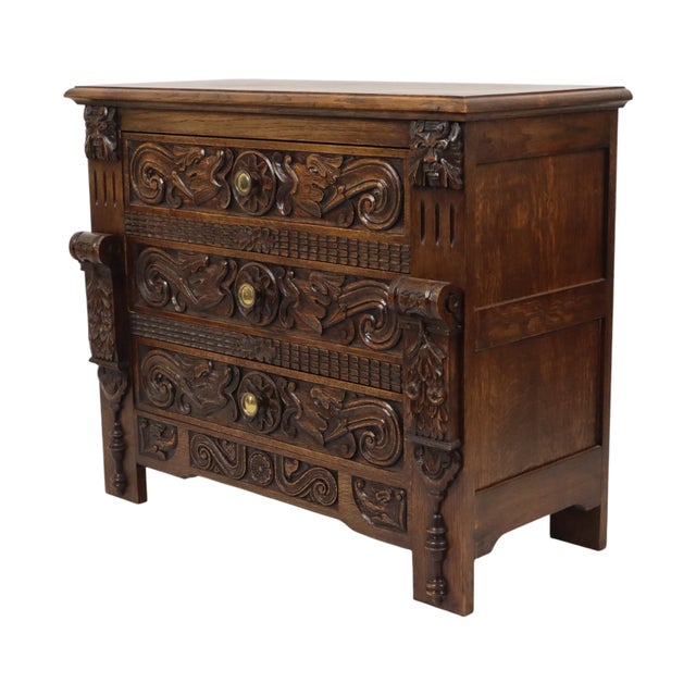 Vintage Carved Oak Cabinet Chest of Drawers with Mythical Figures For Sale - Image 11 of 18
